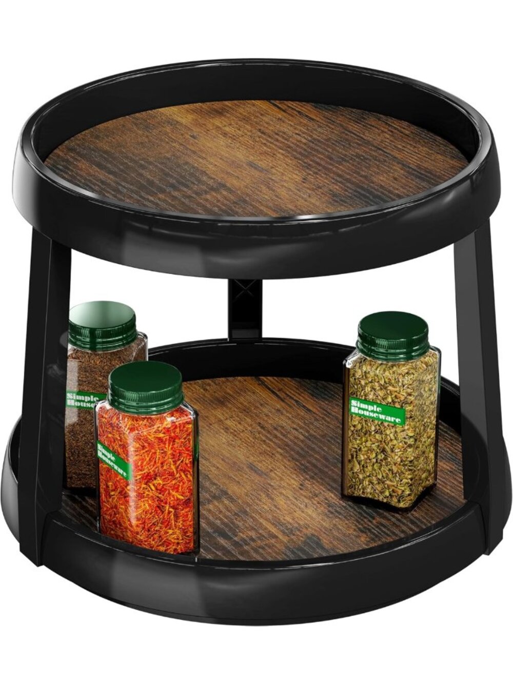 Rustic 2-Tier Lazy Susan Spice Organizer - 10-Inch Rotating Storage Solution